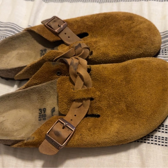 Birkenstock Shoes - Birkenstock Tan Suede Clogs with Buckle